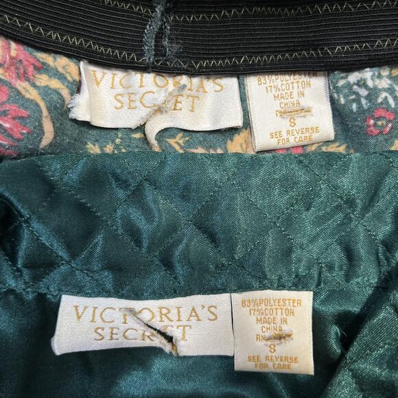 Vintage Victoria's Secret Pajama Set Womens Small Green Floral Quilted Satin 90s - Picture 6 of 13
